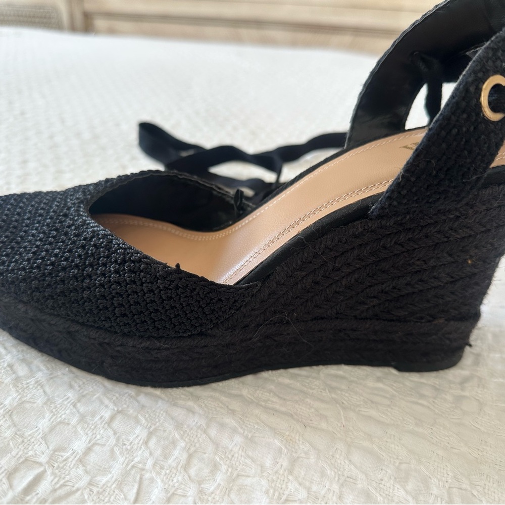 Zara Black Woven Espadrille Ankle Tie Shoes
